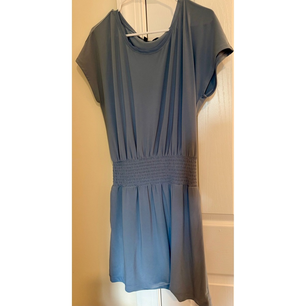 White House Black Market Blue Smocked Waist Short Sleeve Jersey Dress Womens XS